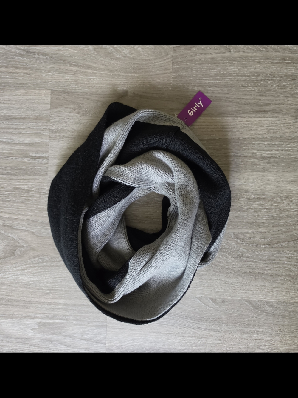 Black and Light Gray Knit Infinity Scarf